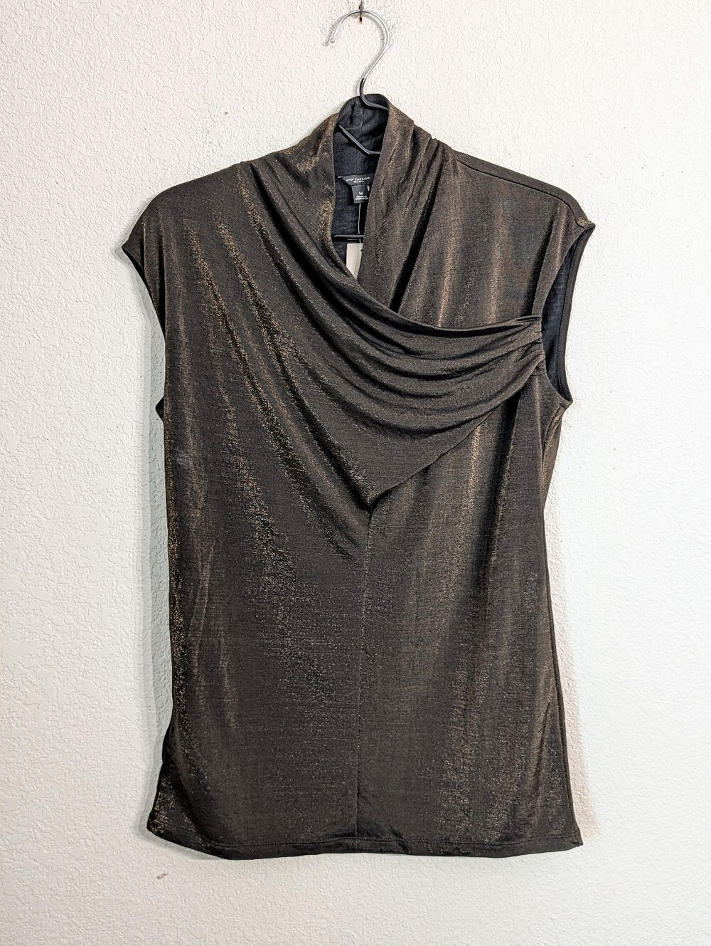NWT Ann Taylor Metallic Brown Blouse Sz M Cowl Asymmetrical Draped Neck Cocktail